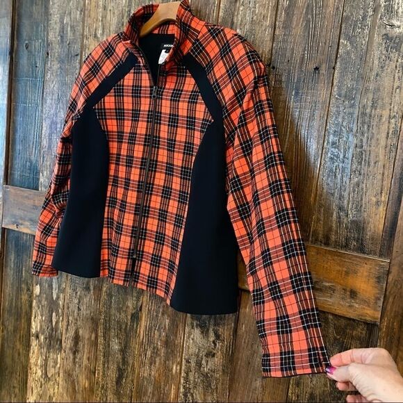 Mikane Sz 14 Red Buffalo Plaid Zip Up Sporty Collared Black Trim Jacket - Picture 5 of 9